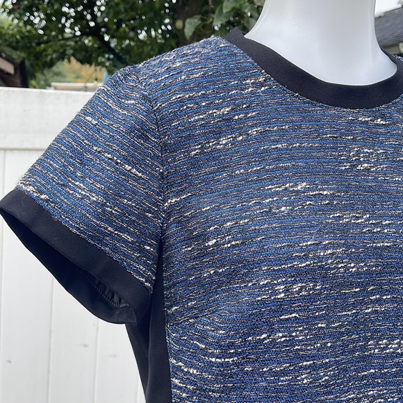 GUC Madewell Shimmer Weave Blue Metallic Black Panel Tweed Shift Dress Size 6 - Picture 3 of 17